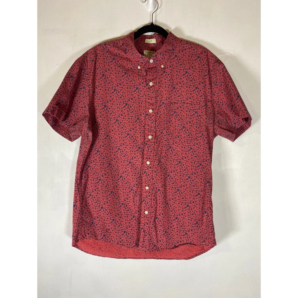 J.Crew Slim Fit Floral Button Up Shirt Organic Cotton Pink Navy Men's L